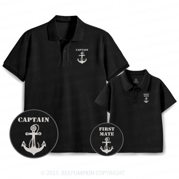 Embroidery Captain And First Mate Dad&Me Matching Polo Shirt Beepumpkin