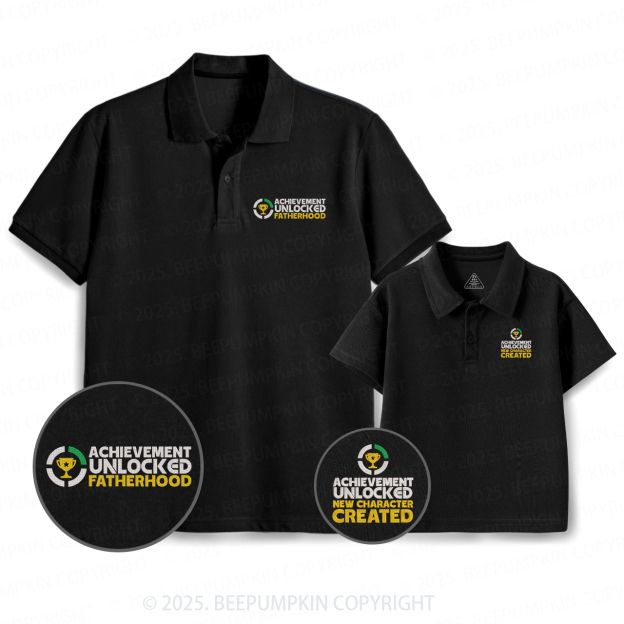 Embroidery Achievement Unlocked Fatherhood Dad&Me Matching Polo Shirt Beepumpkin