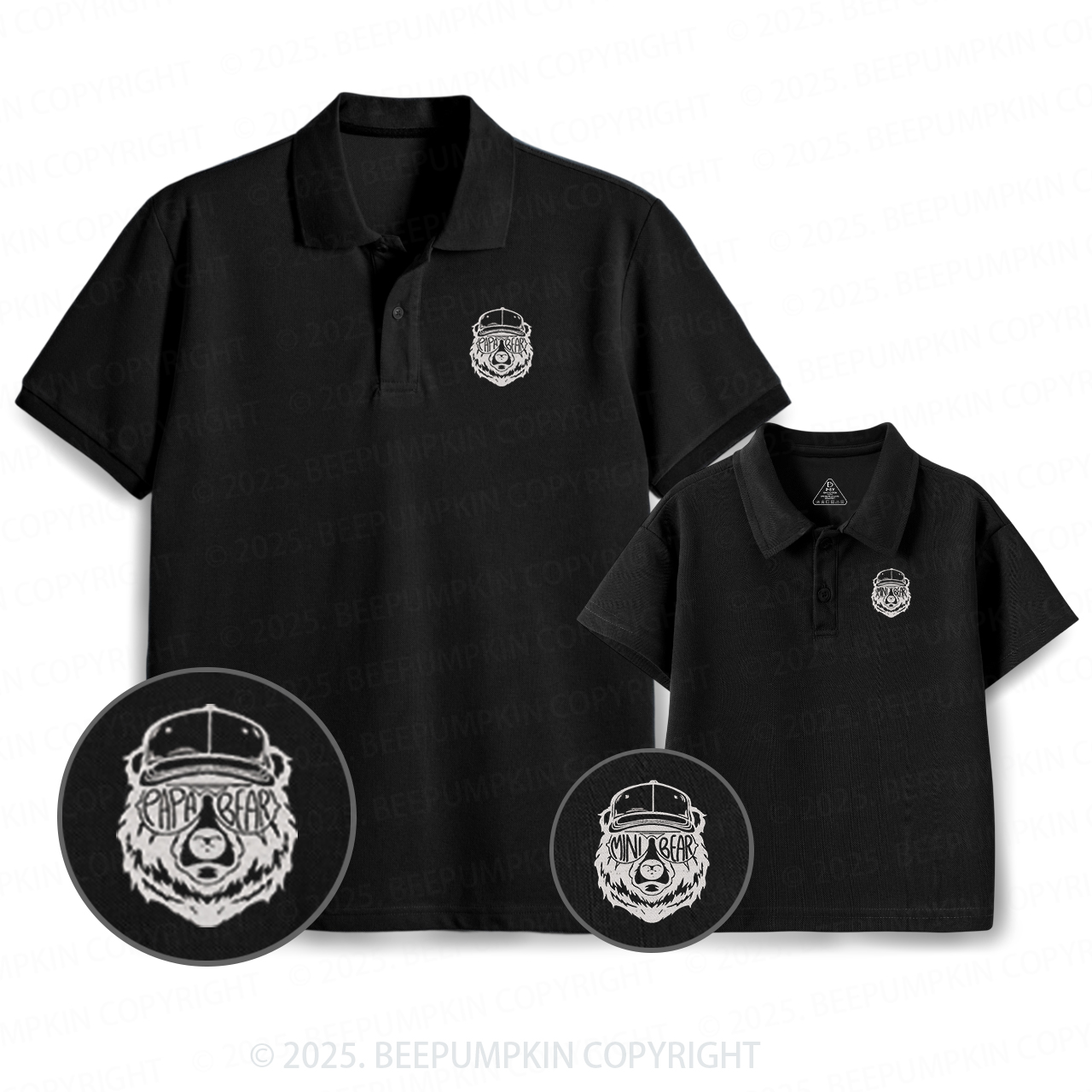 Embroidery Bear Sunglass Dad&Me Matching Polo Shirt Beepumpkin