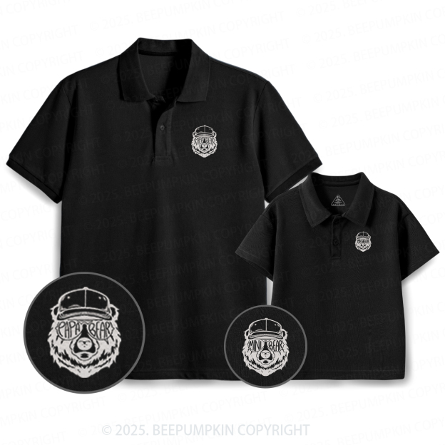 Embroidery Bear Sunglass Dad&Me Matching Polo Shirt Beepumpkin