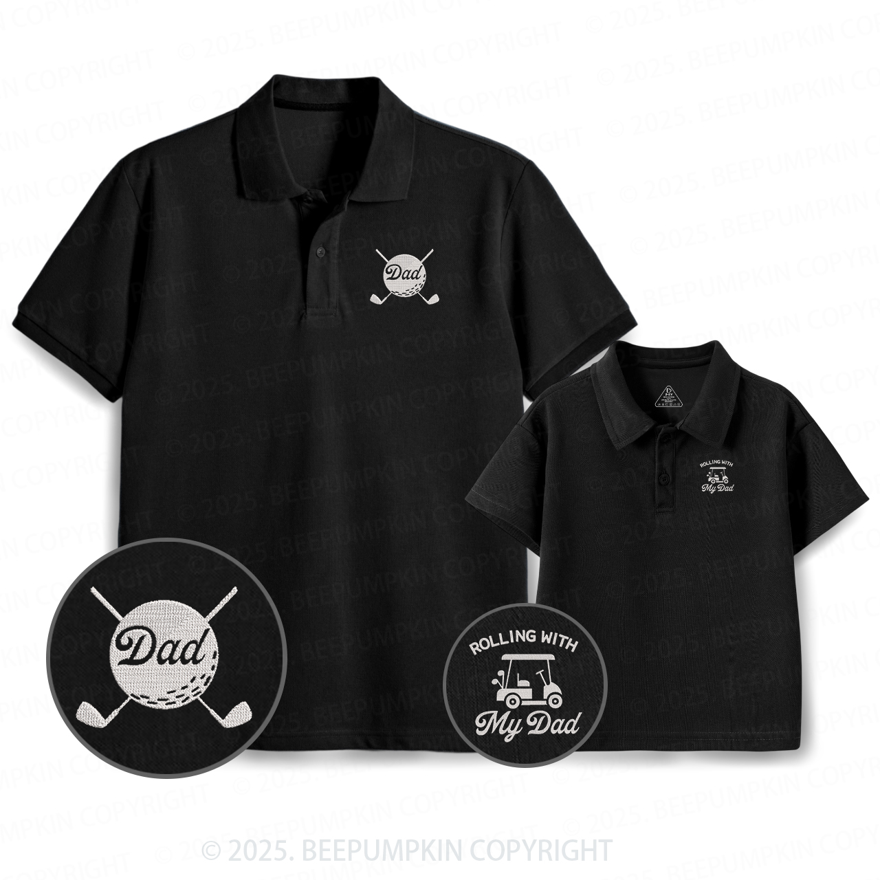 Embroidery Rolling Golfing  Dad&Me Matching Polo Shirt Beepumpkin