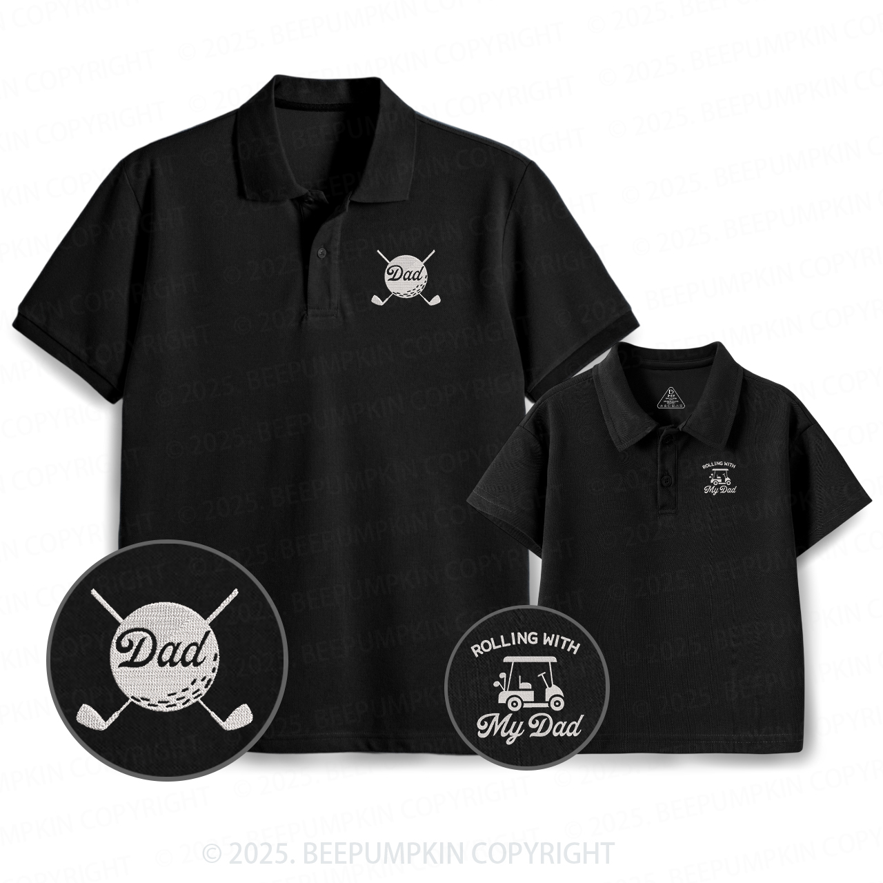 Embroidery Rolling Golfing  Dad&Me Matching Polo Shirt Beepumpkin