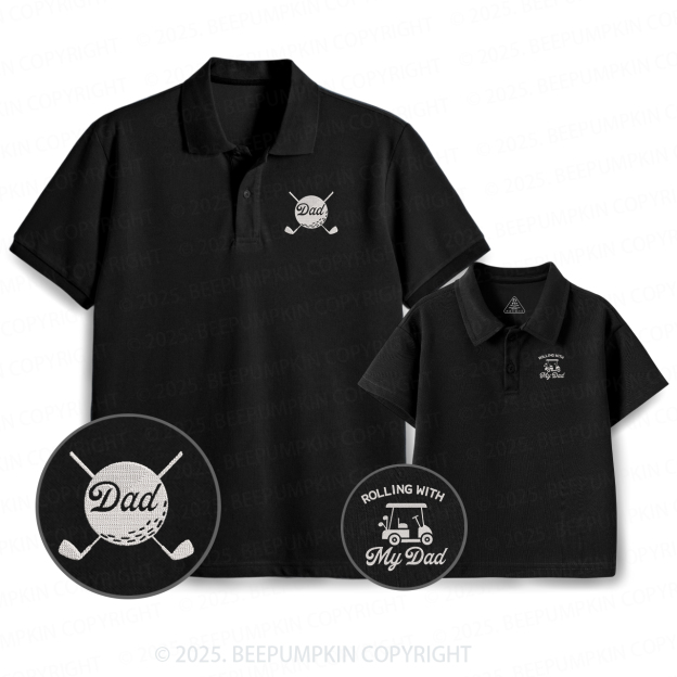 Embroidery Rolling Golfing  Dad&Me Matching Polo Shirt Beepumpkin