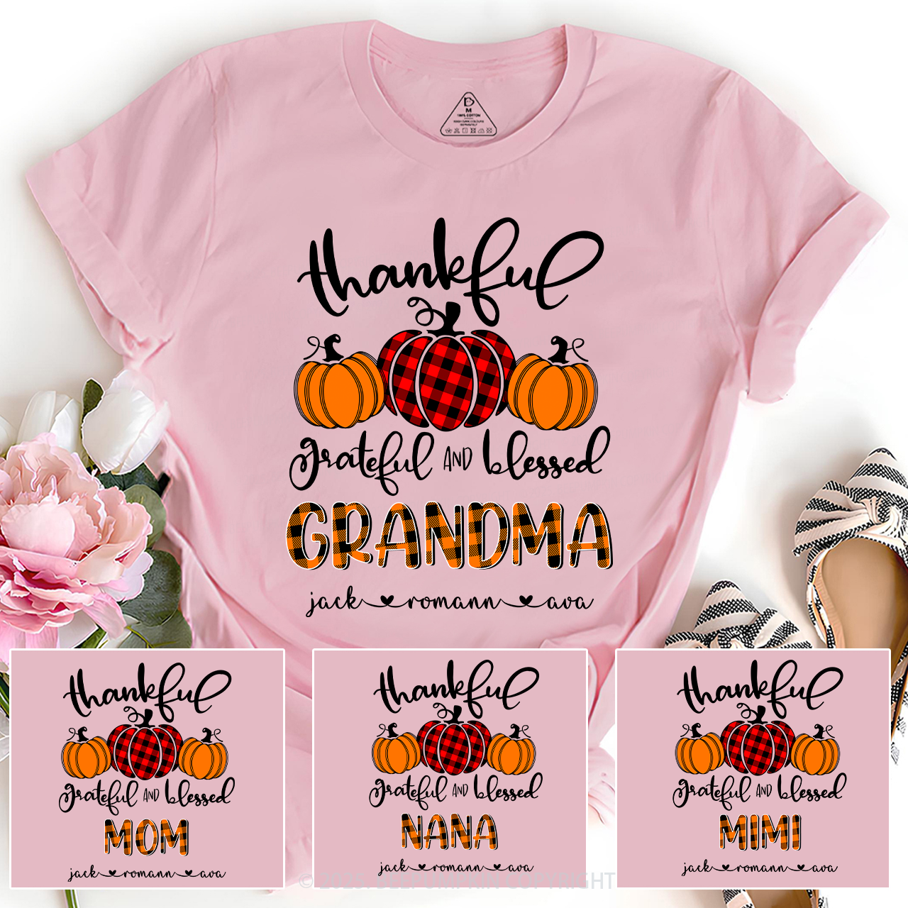 Personalized Thanksgiving Family Matching Grandparents Pumpkin Shirt