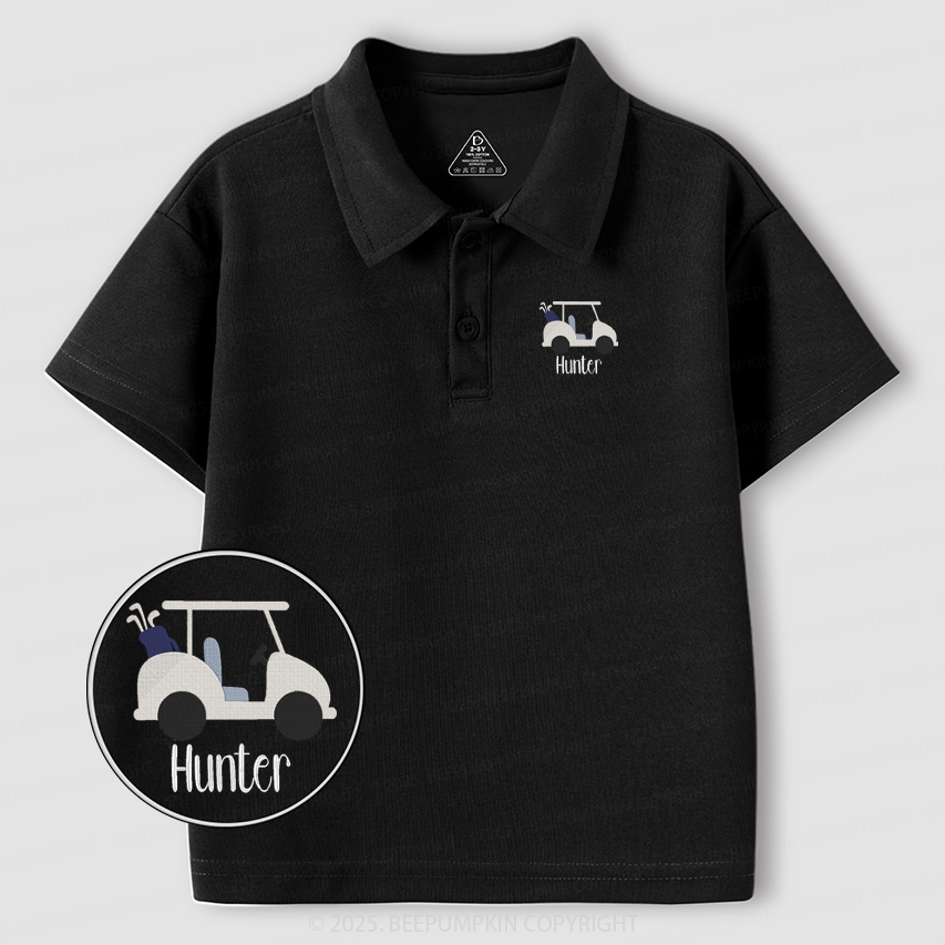 Embroidery Personalized Boys Golf Cart Toddler&Kid's Polo Shirt Beepumpkin