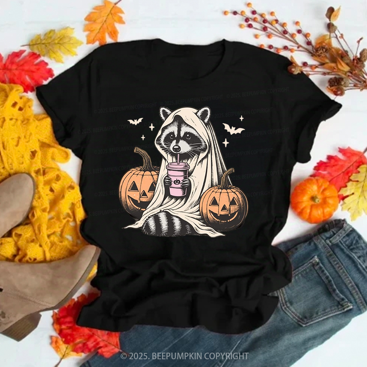Cute Raccoon Ghost T-Shirts Beepumpkin