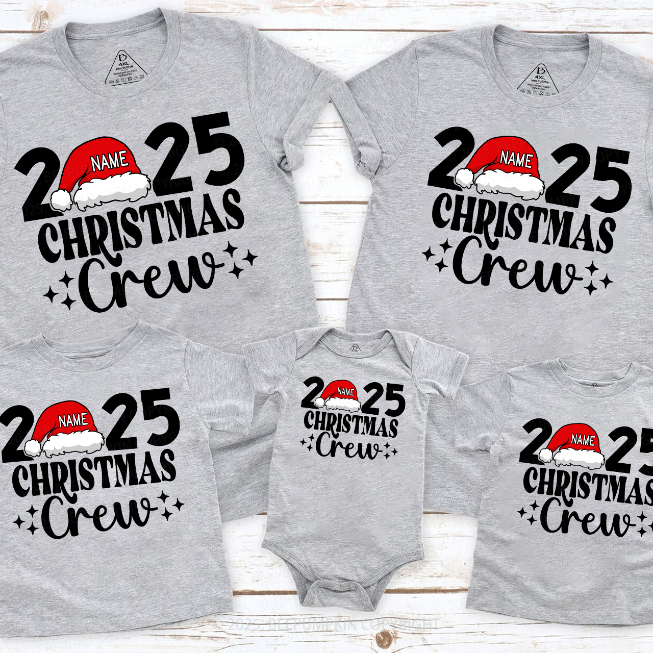Personalized Christmas Crew 2025 Name On Santa Hat Shirts