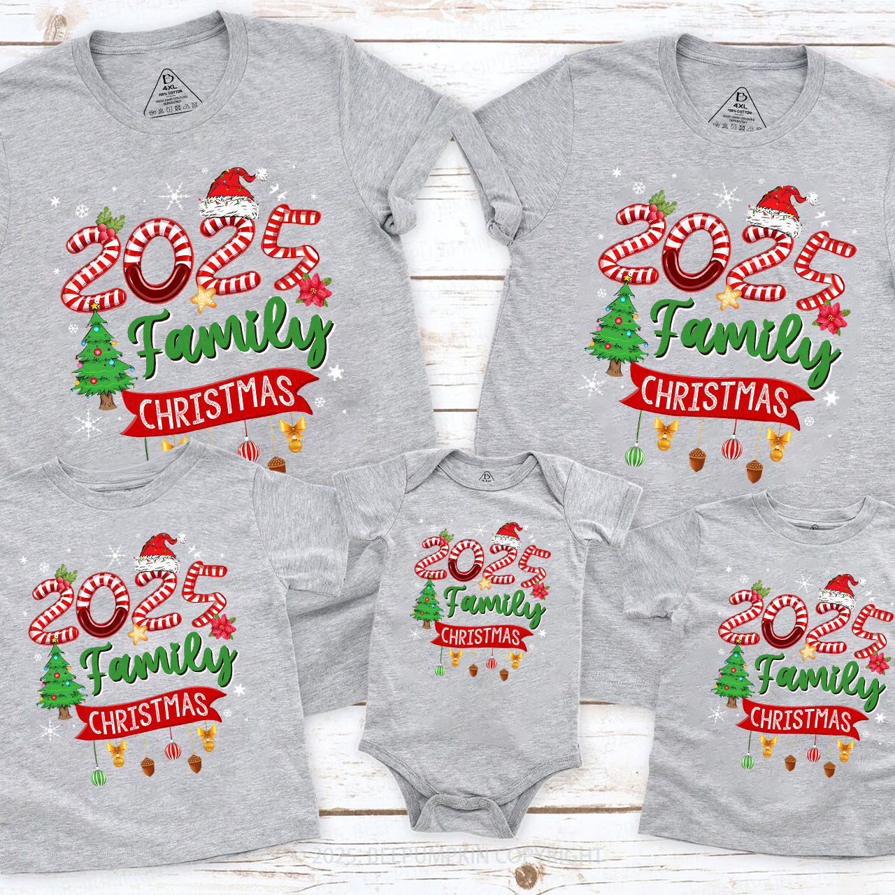 2025 Light Tree Christmas Shirt Family Matching T-Shirts