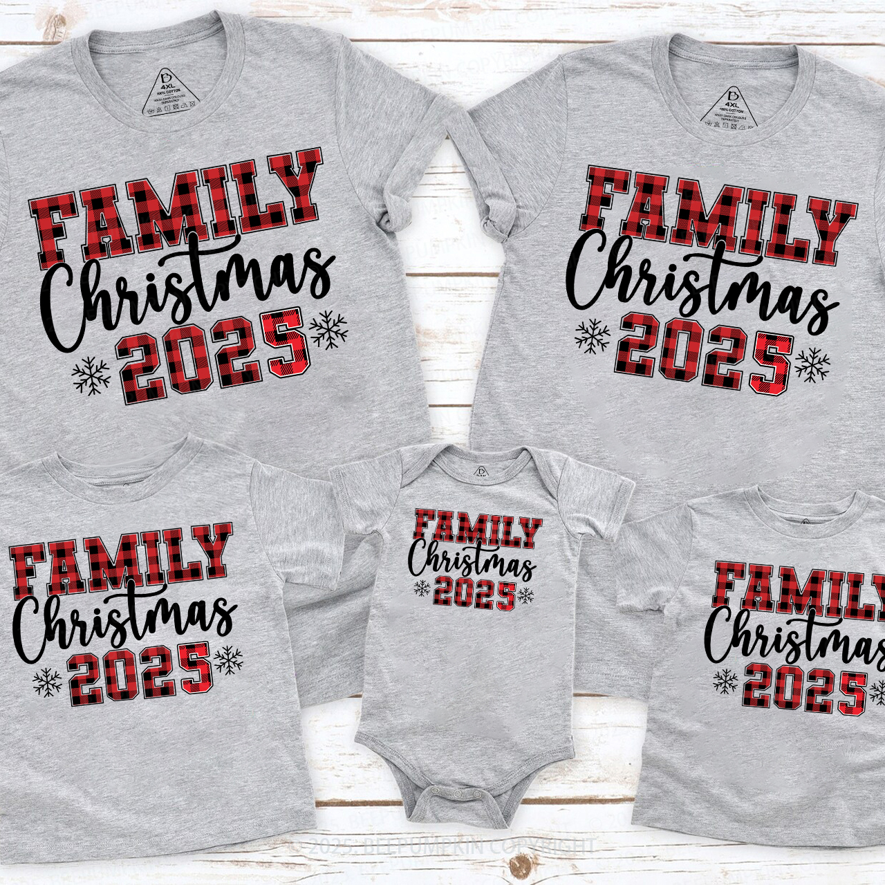 Red plaid Letter 2025 Family Matching T-Shirts Beepumpkin