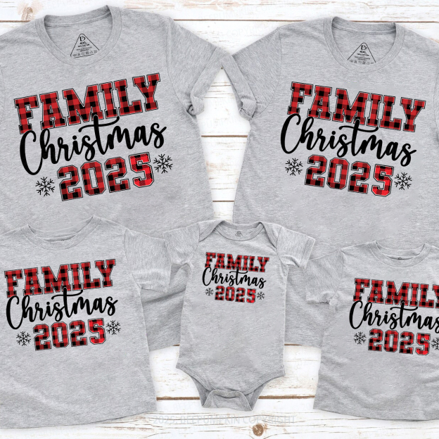 Red plaid Letter 2025 Family Matching T-Shirts Beepumpkin