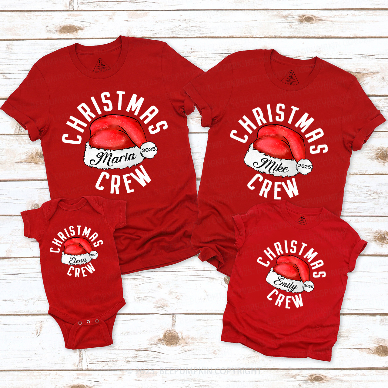2025 Christmas Crew Santa Hat Family Matching T-Shirts Beepumpkin