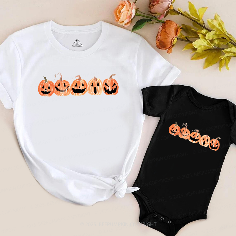 A Row Of Smiling Pumpkins Halloween Family Matching Shirts