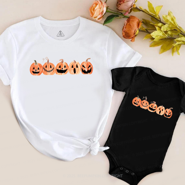 A Row Of Smiling Pumpkins Halloween Family Matching Shirts