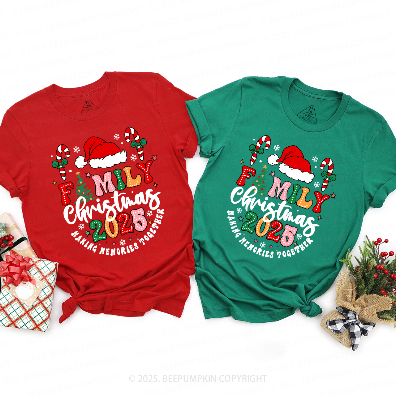 2025 Christmas Candy Cane Family Matching T-Shirts Beepumpkin