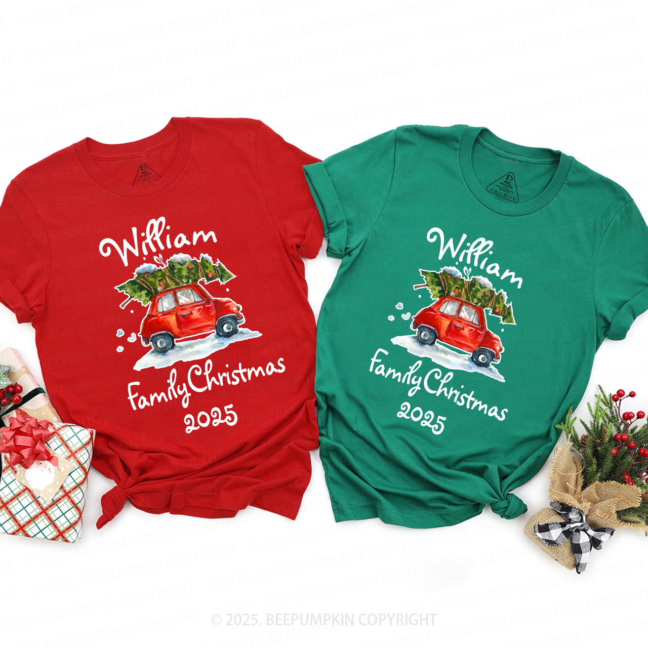 Personalized 2025 Christmas Car Family Matching Shirt