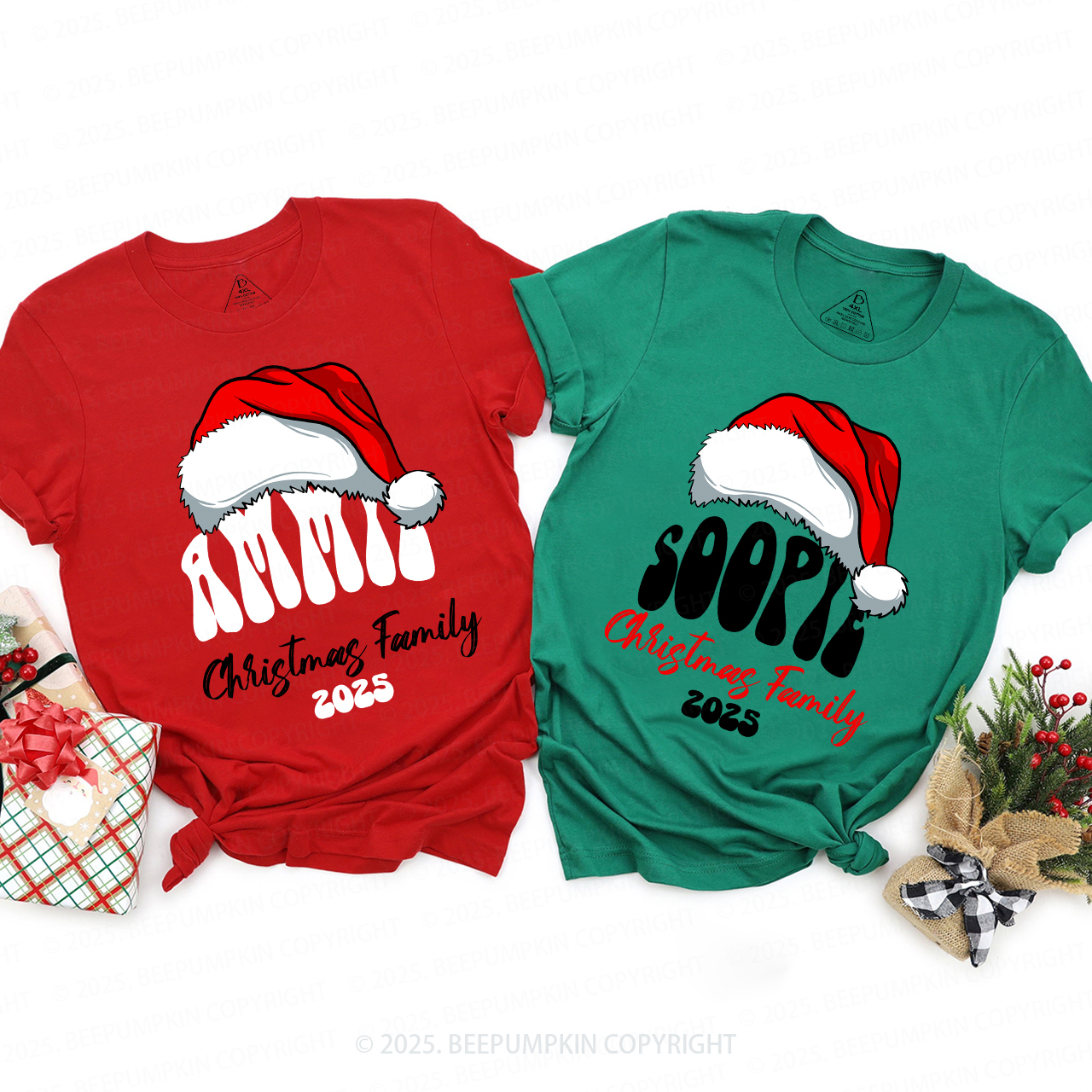2025 Personalized Red Hat And Name Christmas Matching T-Shirts