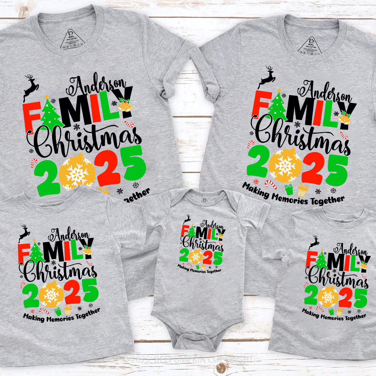 Personalized 2025 Elk Snowflake Christmas Family Matching T-Shirts