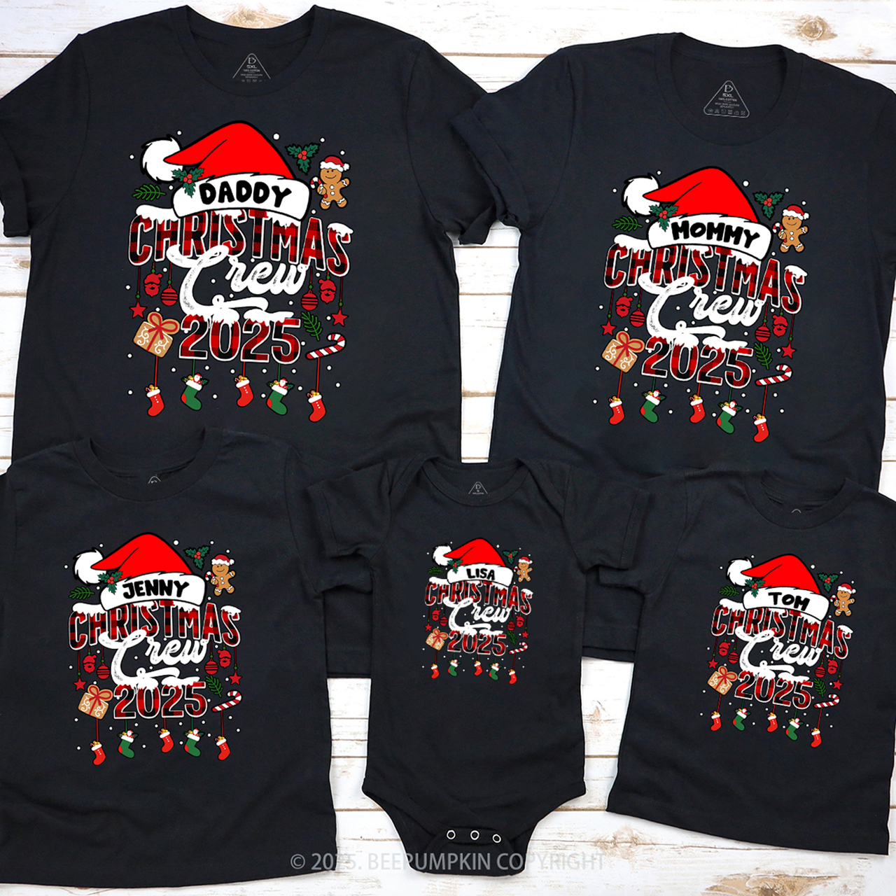 Custom Christmas Crew 2024 Matching Party T-Shirts Beepumpkin