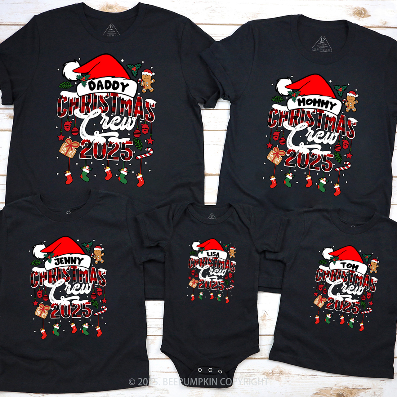 Custom Christmas Crew 2024 Matching Party T-Shirts Beepumpkin