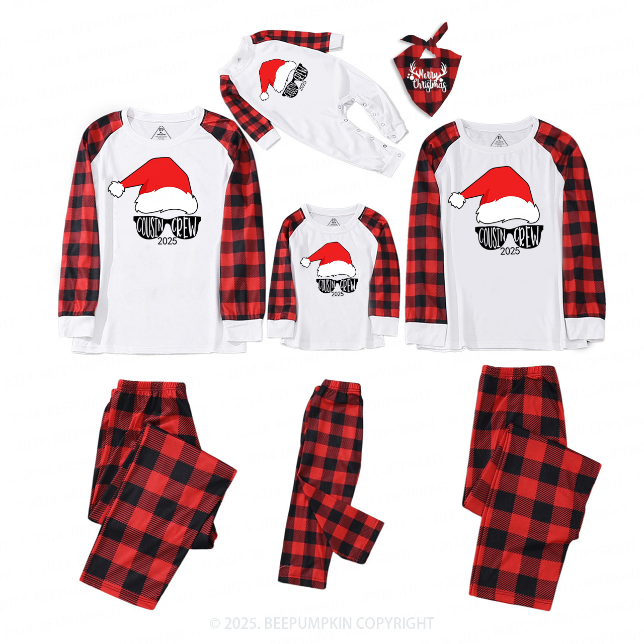 2025 Cousin Crew Red Santa Hat Christmas Matching Pajamas For Family Beepumpkin