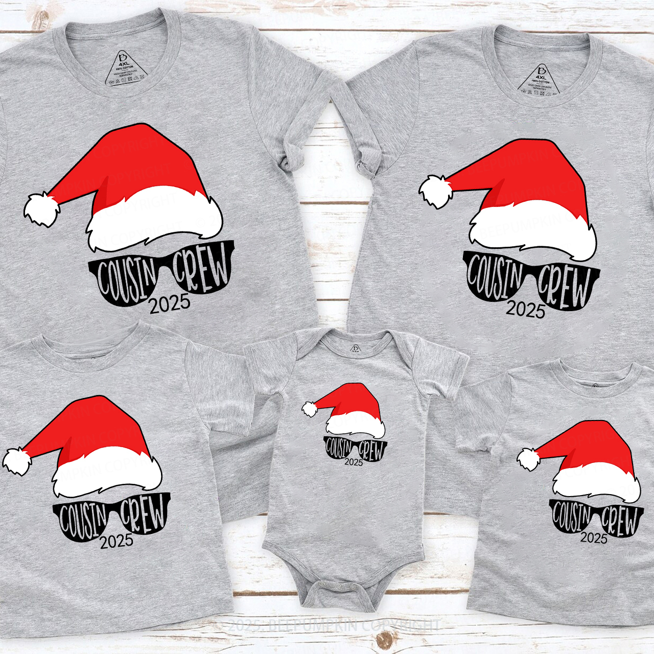 2025 Cousin Crew Red Santa Hat Christmas Matching Tees For Family Beepumpkin
