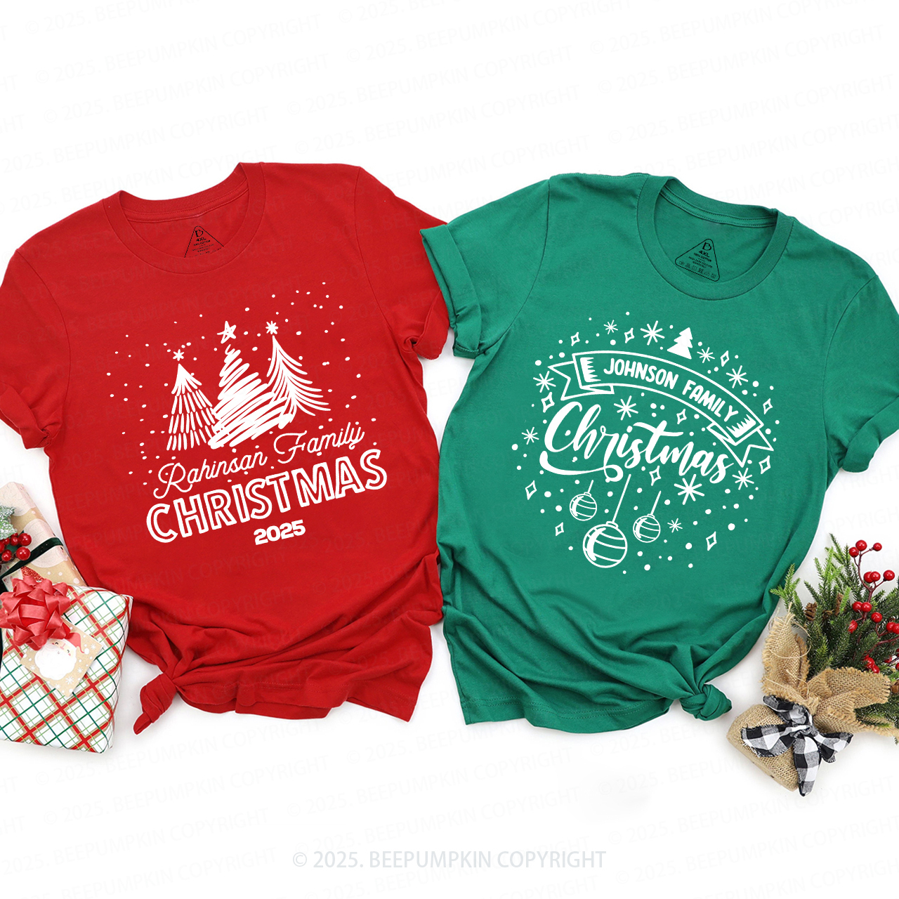 Personalized Various 2025 Christmas Tree Family Matching T-Shirts Beepumpkin