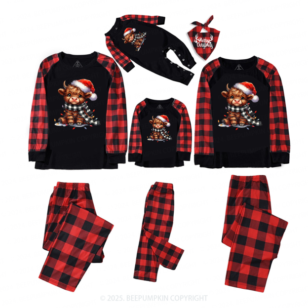 Christmas Lights Highland Cow Christmas Family Matching Pajamas