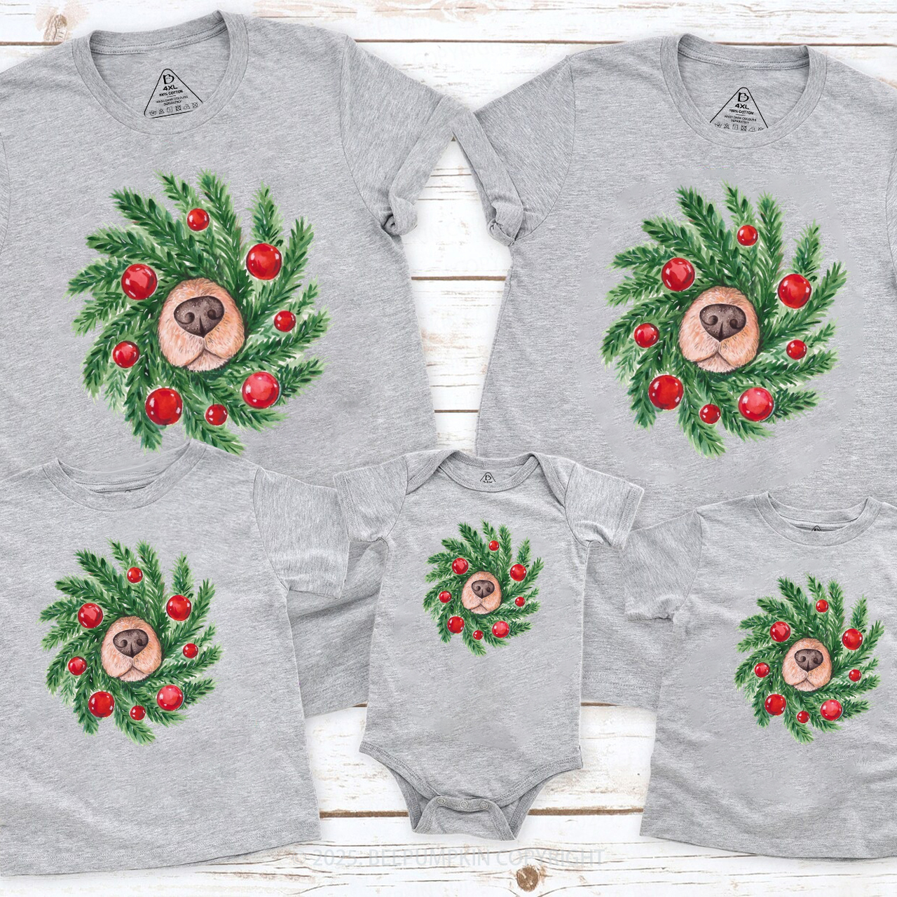 Dog Nose Christmas Wreath Family Matching T-Shirts Beepumpkin