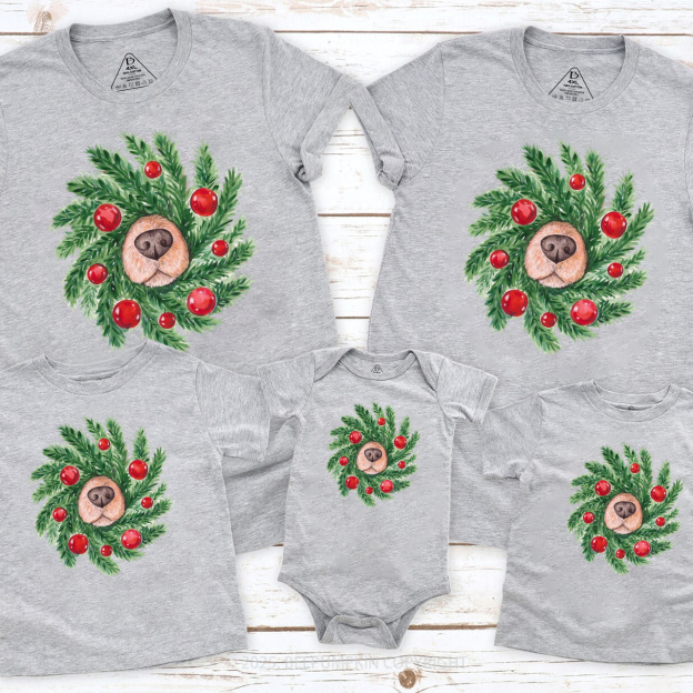 Dog Nose Christmas Wreath Family Matching T-Shirts Beepumpkin