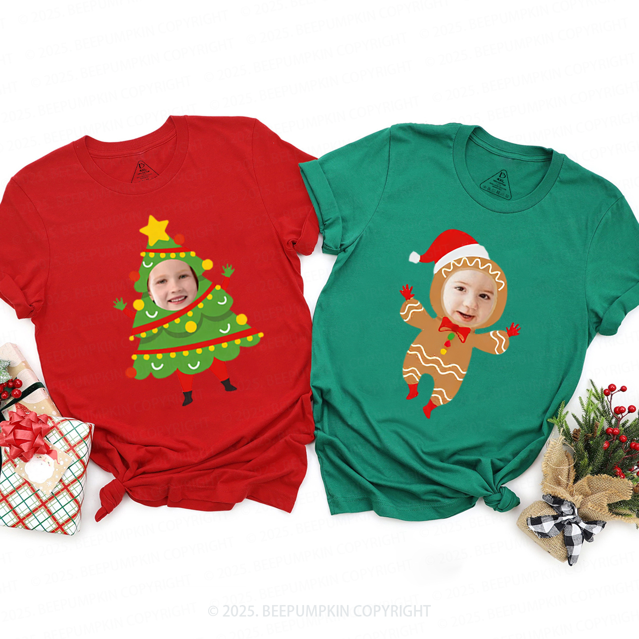 Personalized Christmas Characters Photo Frames Family Matching T-Shirts Beepumpkin