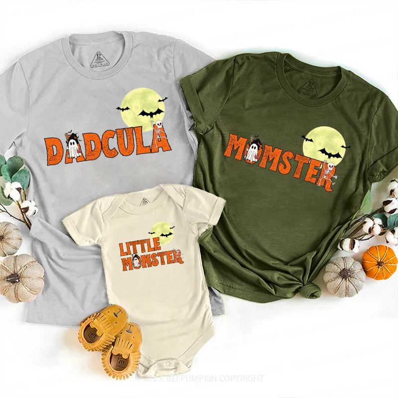 Personalized Dadcula Momster Little Monster Halloween Family Matching Shirts