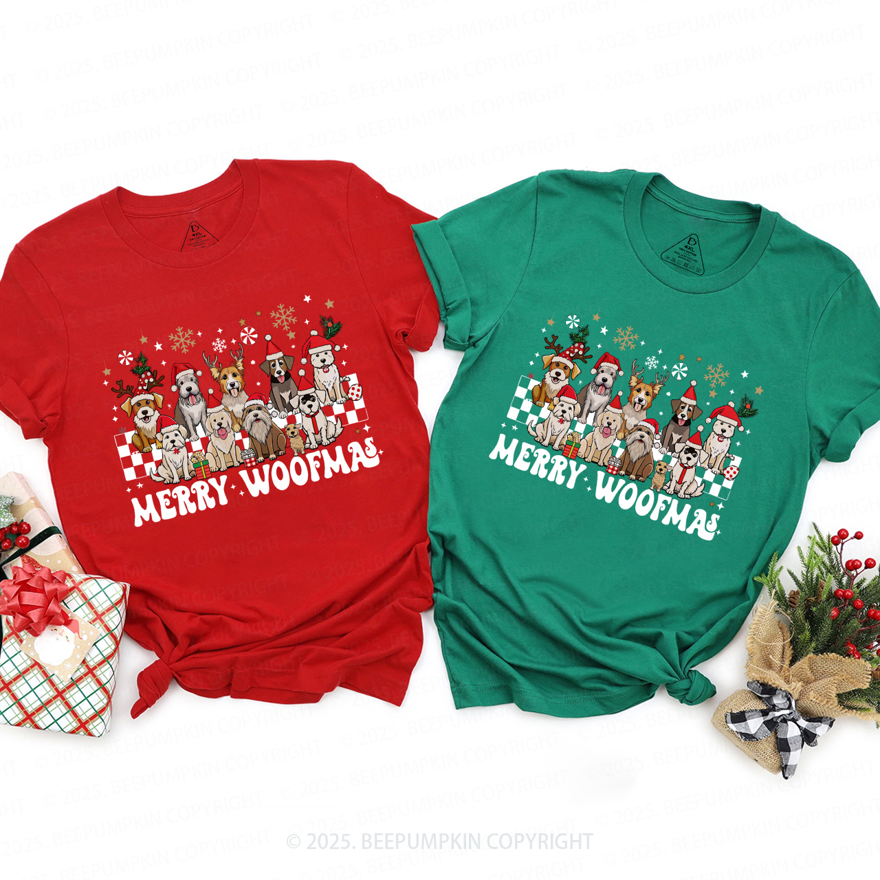Merry Woofmas Christmas Family Matching T-Shirts Beepumpkin