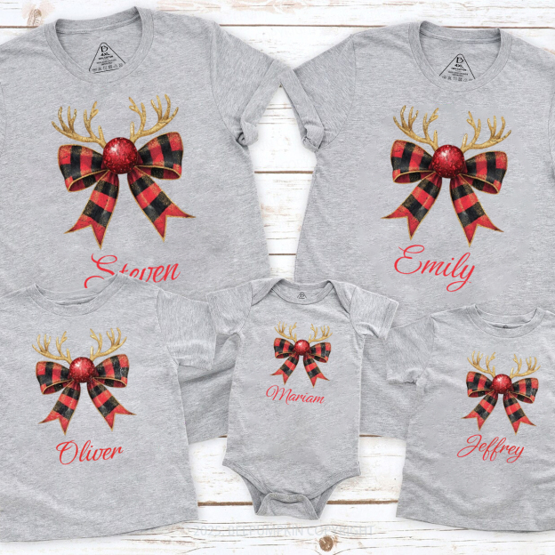 Personalized Reindeer Bow Family Matching T-Shirts Beepumpkin