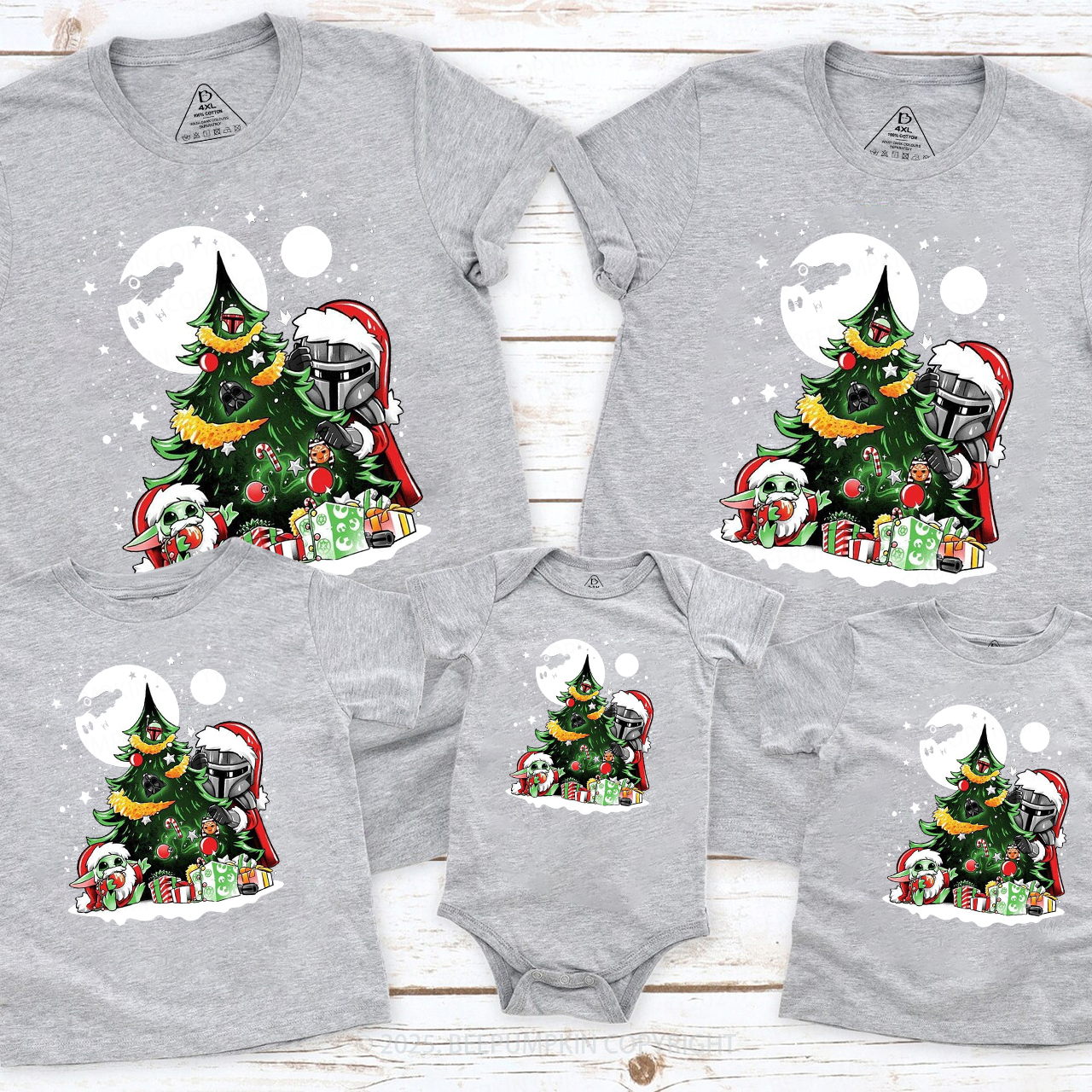 Moon Light Christmas Tree and Presents Space Style Family Matching T-Shirts Beepumpkin