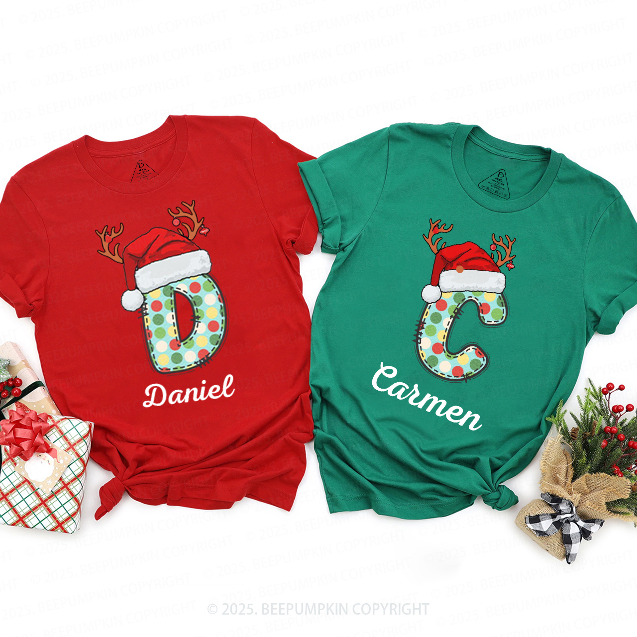 Personalized Monogram Christmas Party Family Matching T-Shirts Beepumpkin