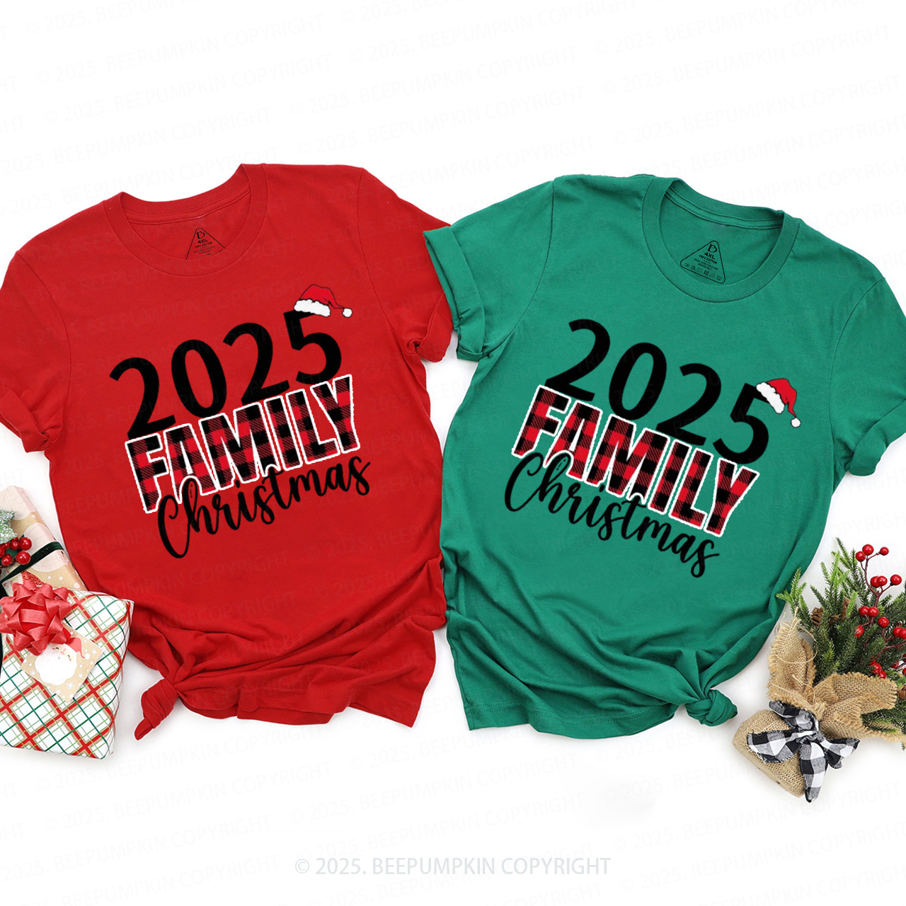 Merry Plaid Christmas Family Matching T-Shirts Beepumpkin