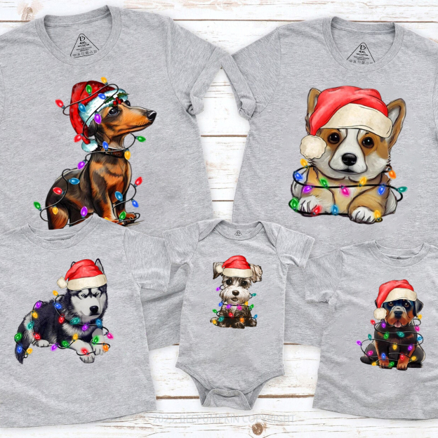 Personalized Dog Christmas Tree Lights Family Matching T-Shirts Beepumpkin