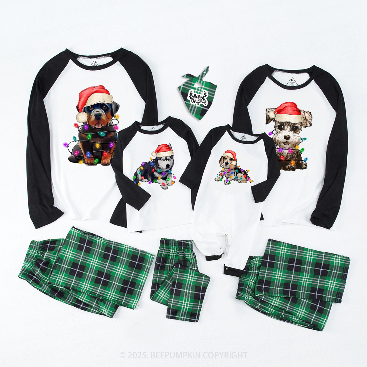 Personalized Dog Christmas Tree Lights Family Matching Pajamas