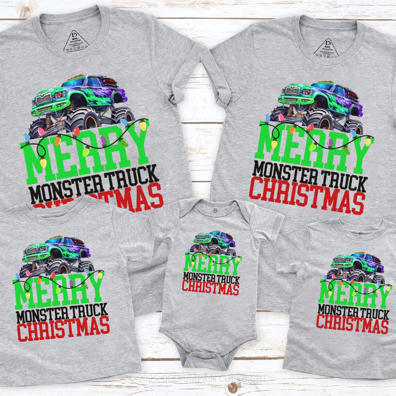 Monster Truck Christmas Family Matching T-Shirts Beepumpkin
