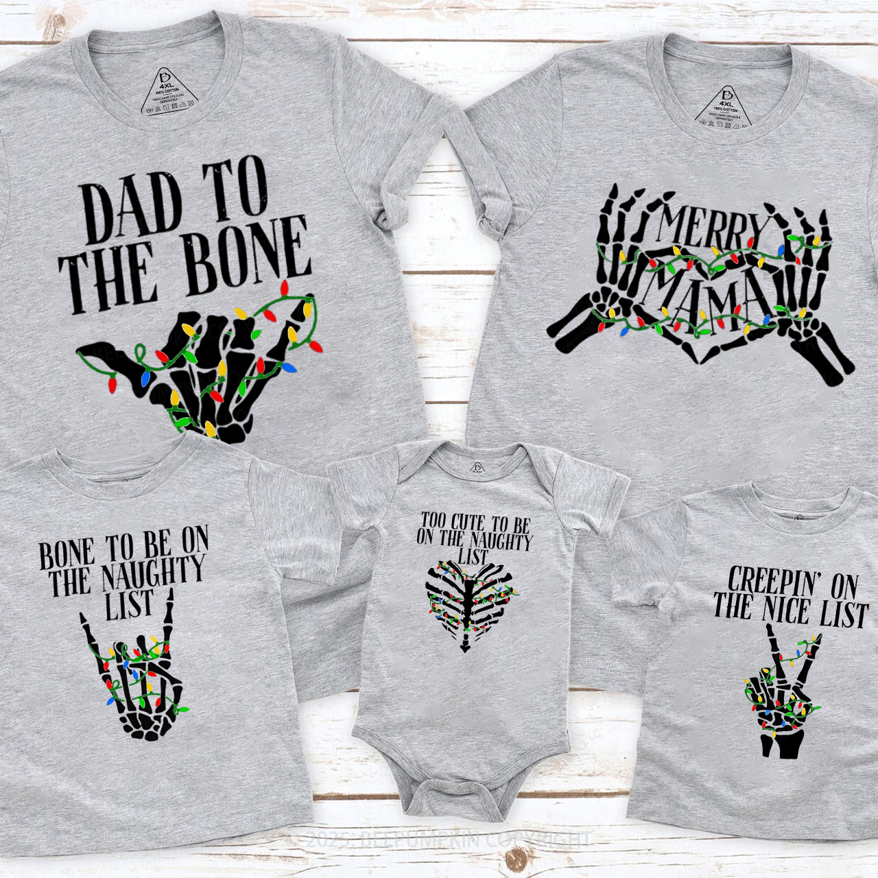 Personalized Skeleton Christmas Family Matching T-Shirts Beepumpkin