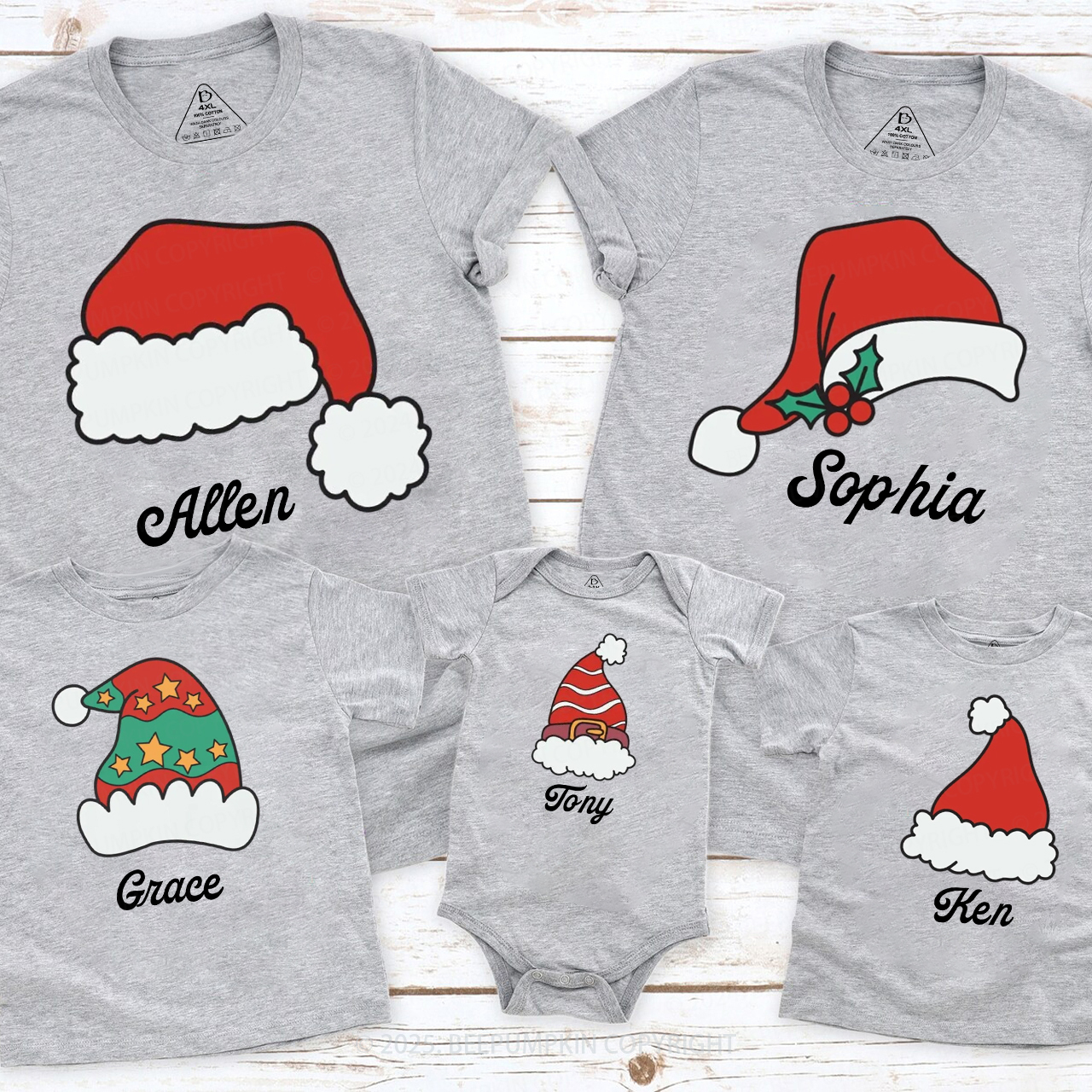 Personalized Santa Hat Christmas Family Matching T-Shirts Beepumpkin