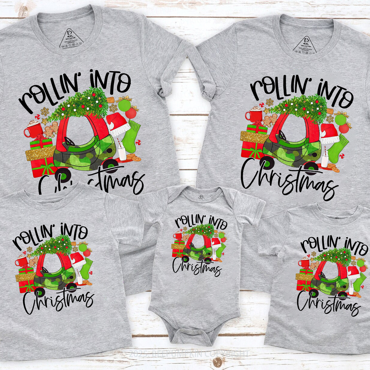 Rollin' Into Christmas Family Matching T-Shirts Beepumpkin