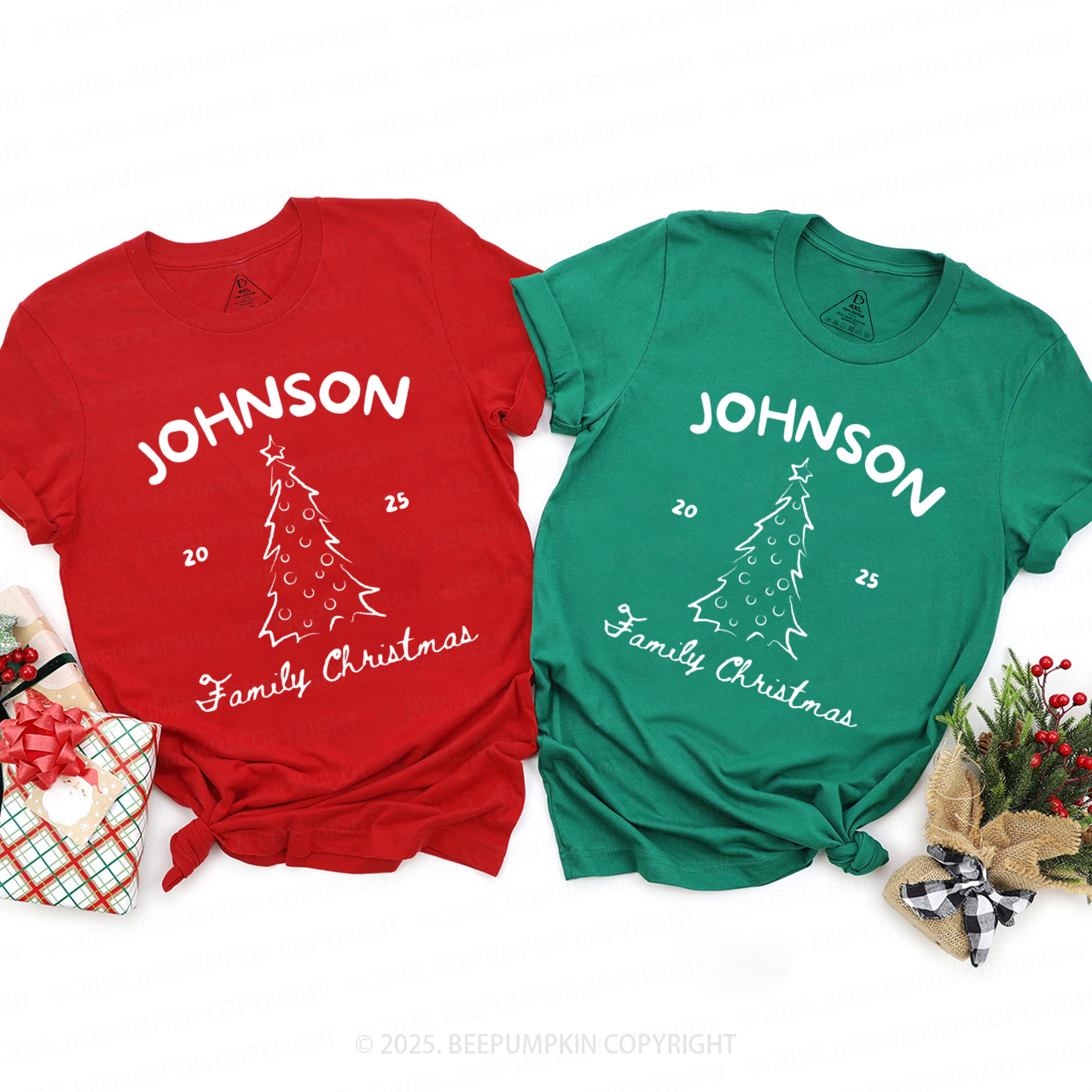 Personalized Family Name Christmas Matching T-Shirts Beepumpkin