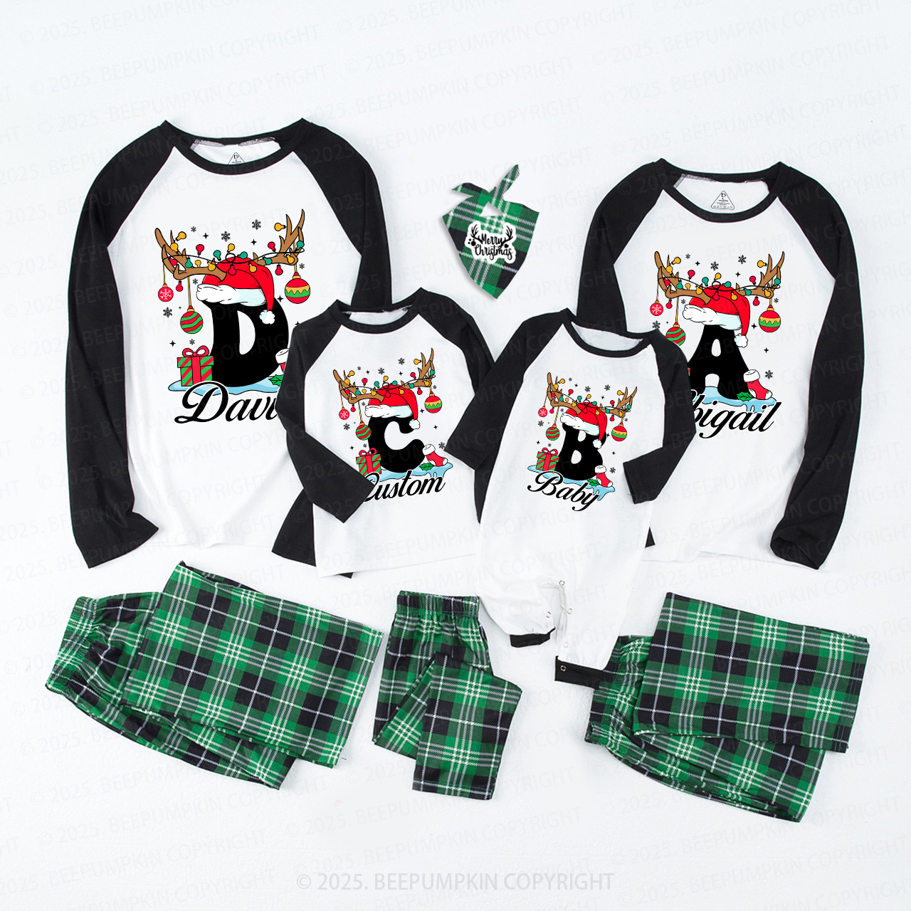 Personalized Antlered Alphabet Joy Christmas Family Matching Pajamas