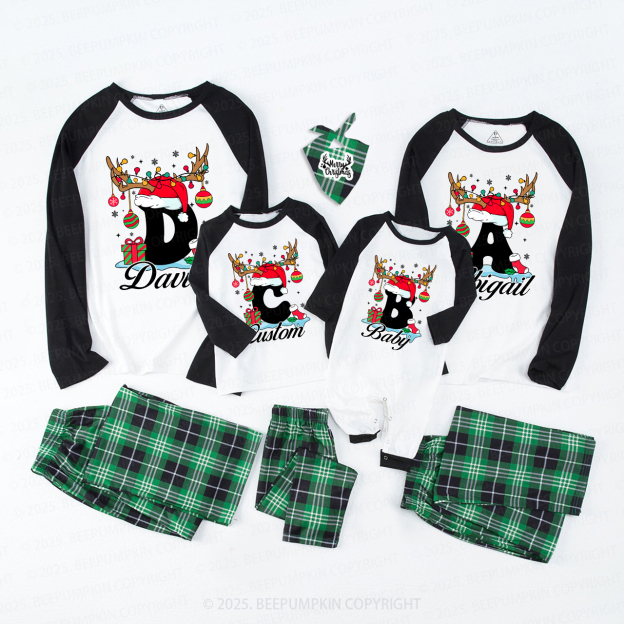 Personalized Antlered Alphabet Joy Christmas Family Matching Pajamas