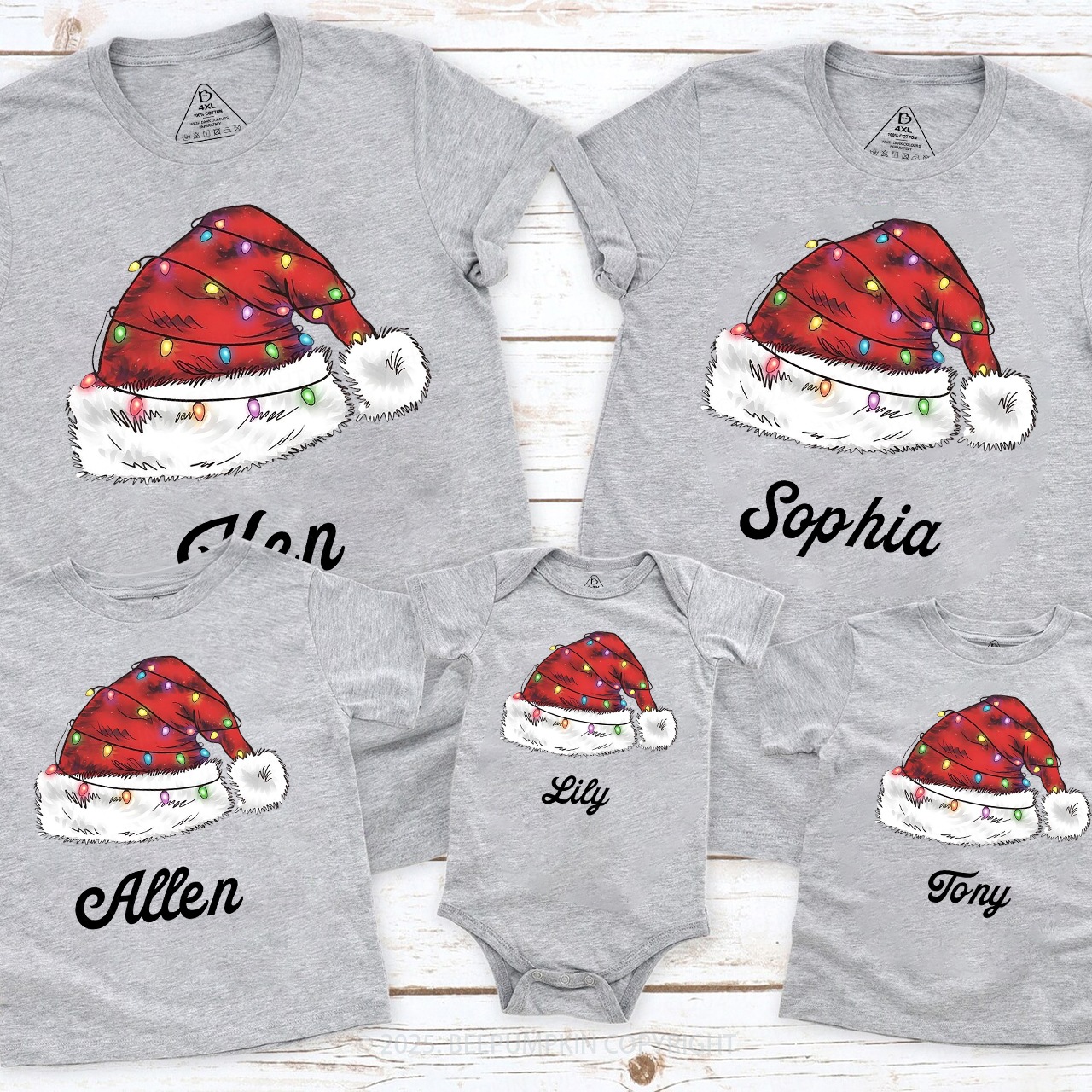 Personalized Merry Christmas Hat Family Matching T-Shirts Beepumpkin