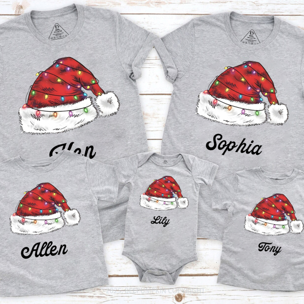 Personalized Merry Christmas Hat Family Matching T-Shirts Beepumpkin