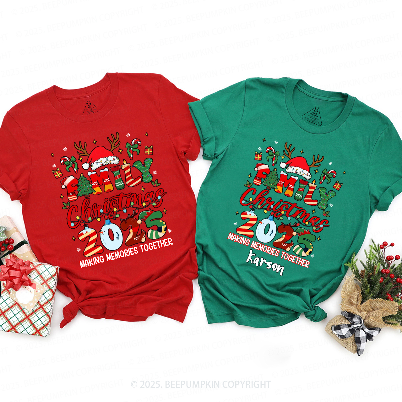Personalized Christmas Magic 2025 Family Matching T-Shirts Beepumpkin