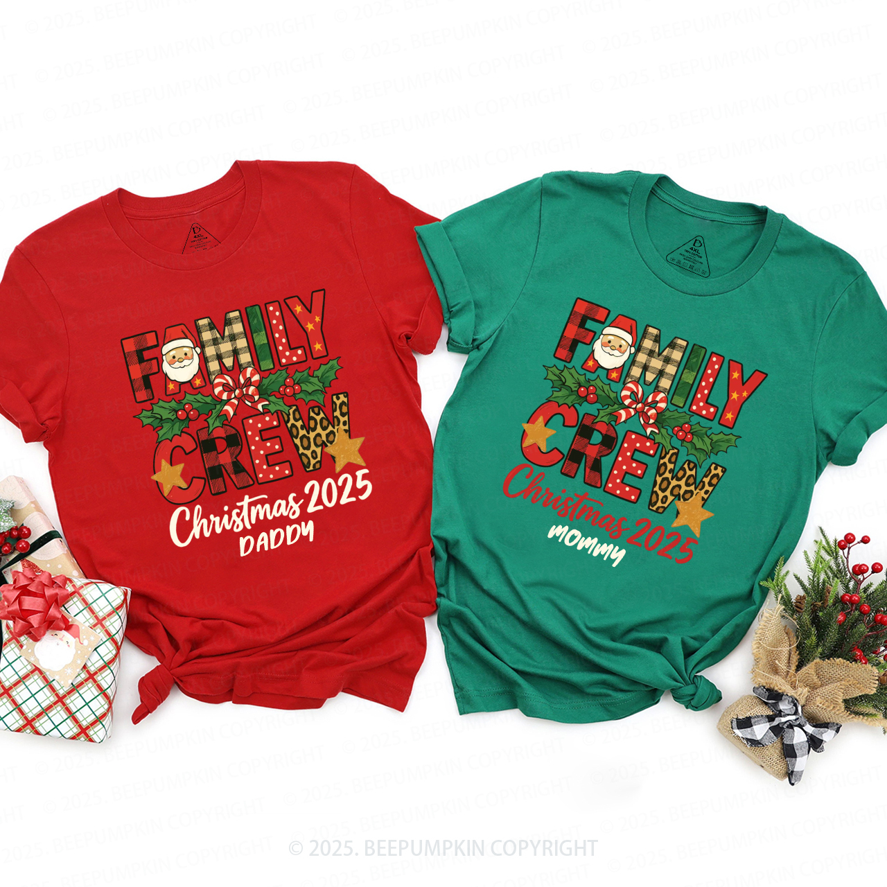 Personalized Christmas 2025 Crew Family Matching T-Shirts Beepumpkin
