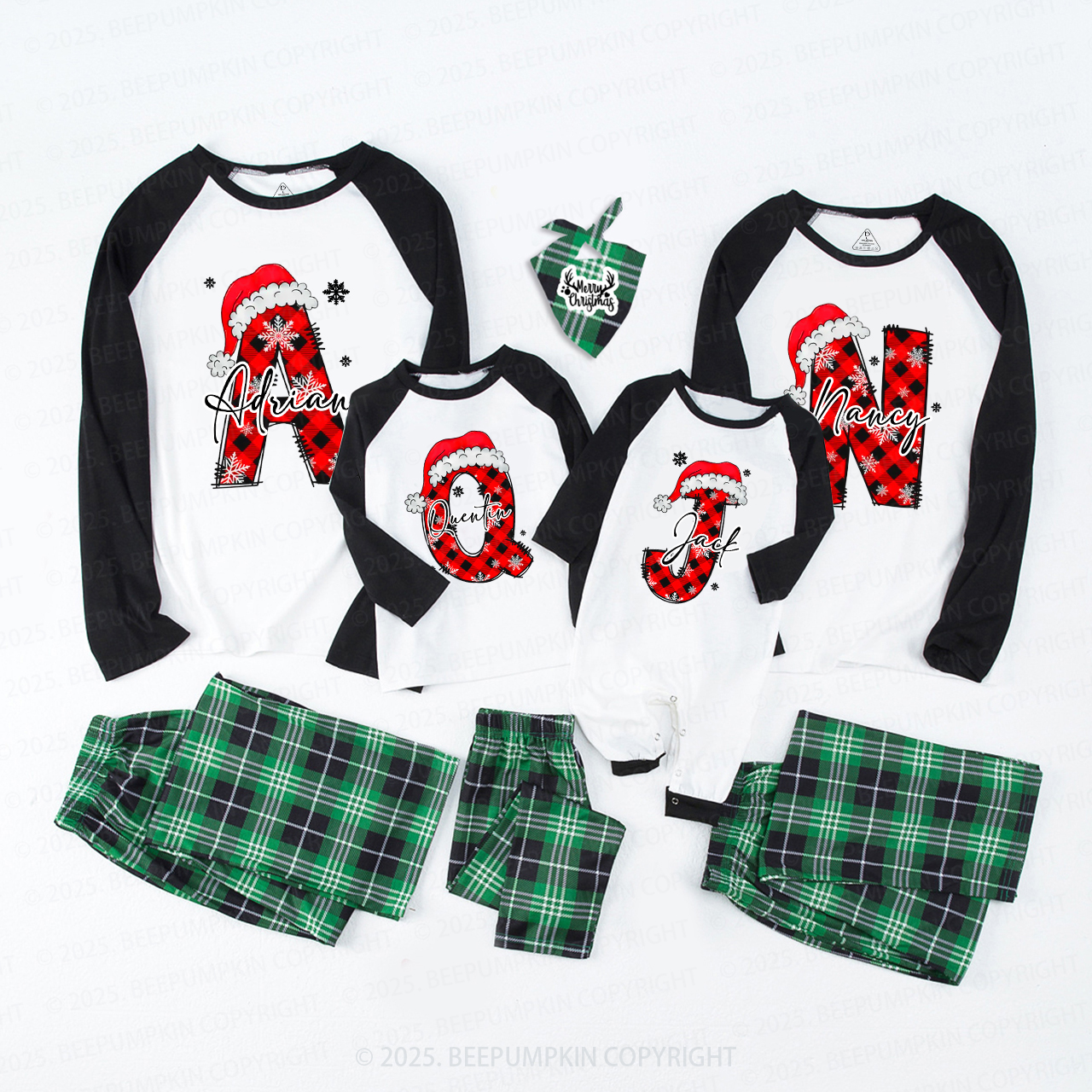 Personalized Santa Style Alphabet Christmas Family Matching Pajamas